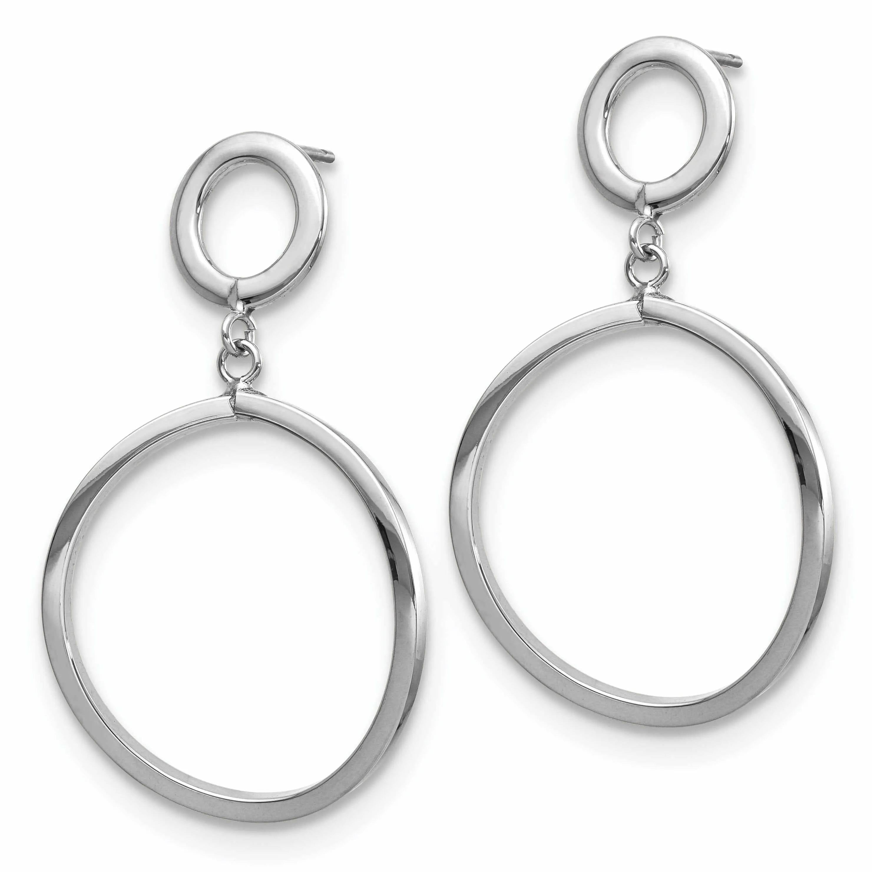 10K White Gold Round Dangle Post Earrings