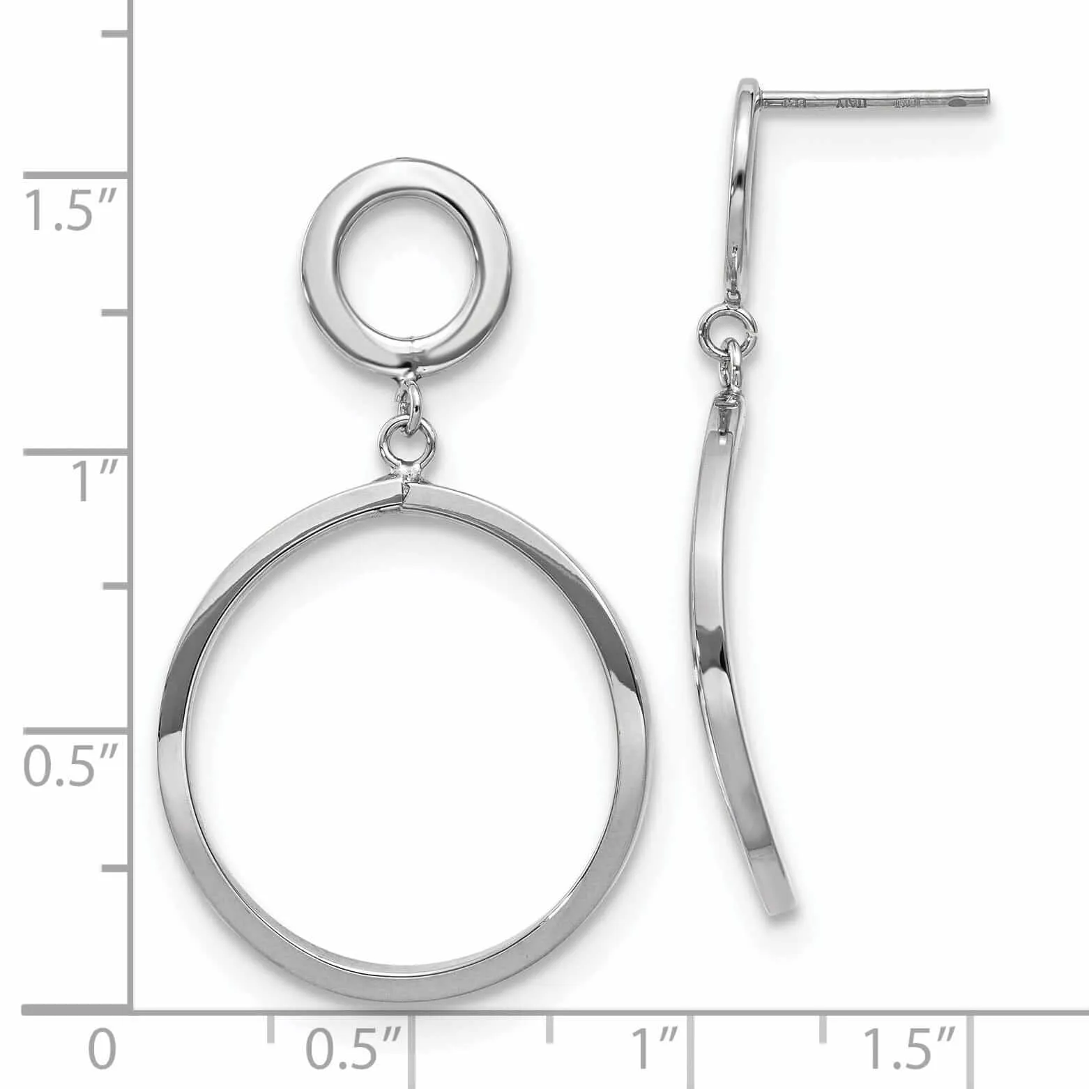 10K White Gold Round Dangle Post Earrings