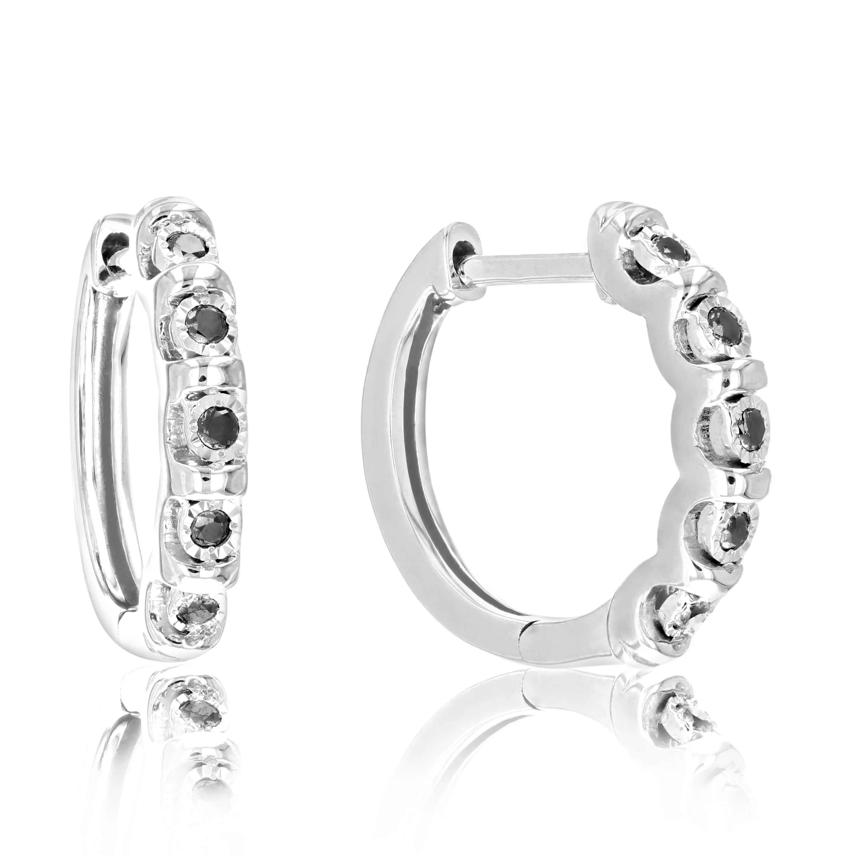 1/10 cttw Black Diamond Hoop Earrings in Sterling Silver