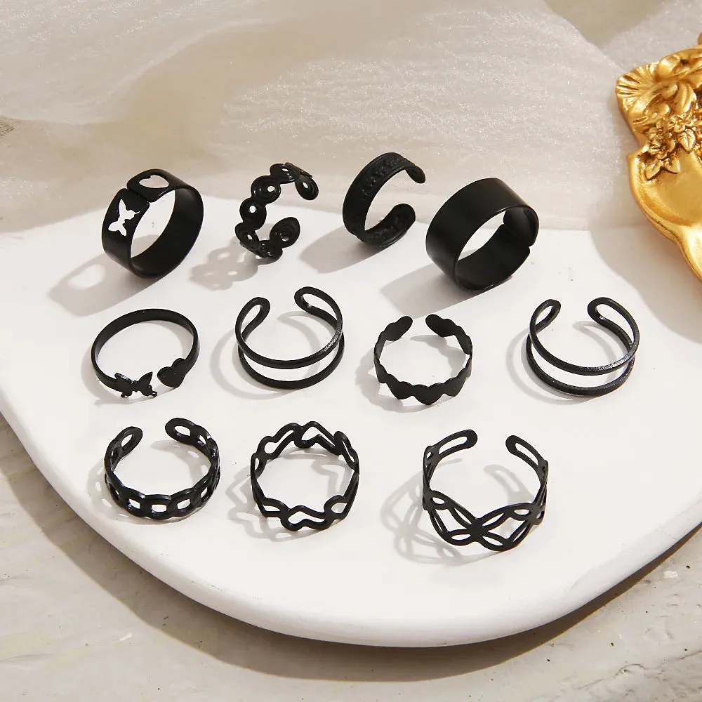 11pcs/ Black Goth Ring Set