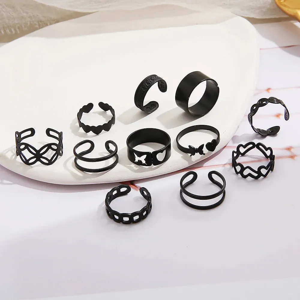 11pcs/ Black Goth Ring Set