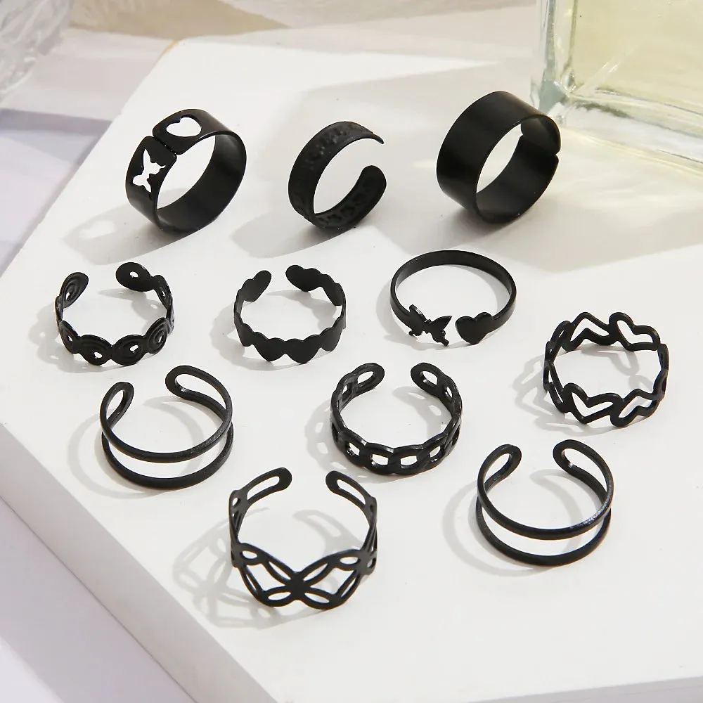 11pcs/ Black Goth Ring Set