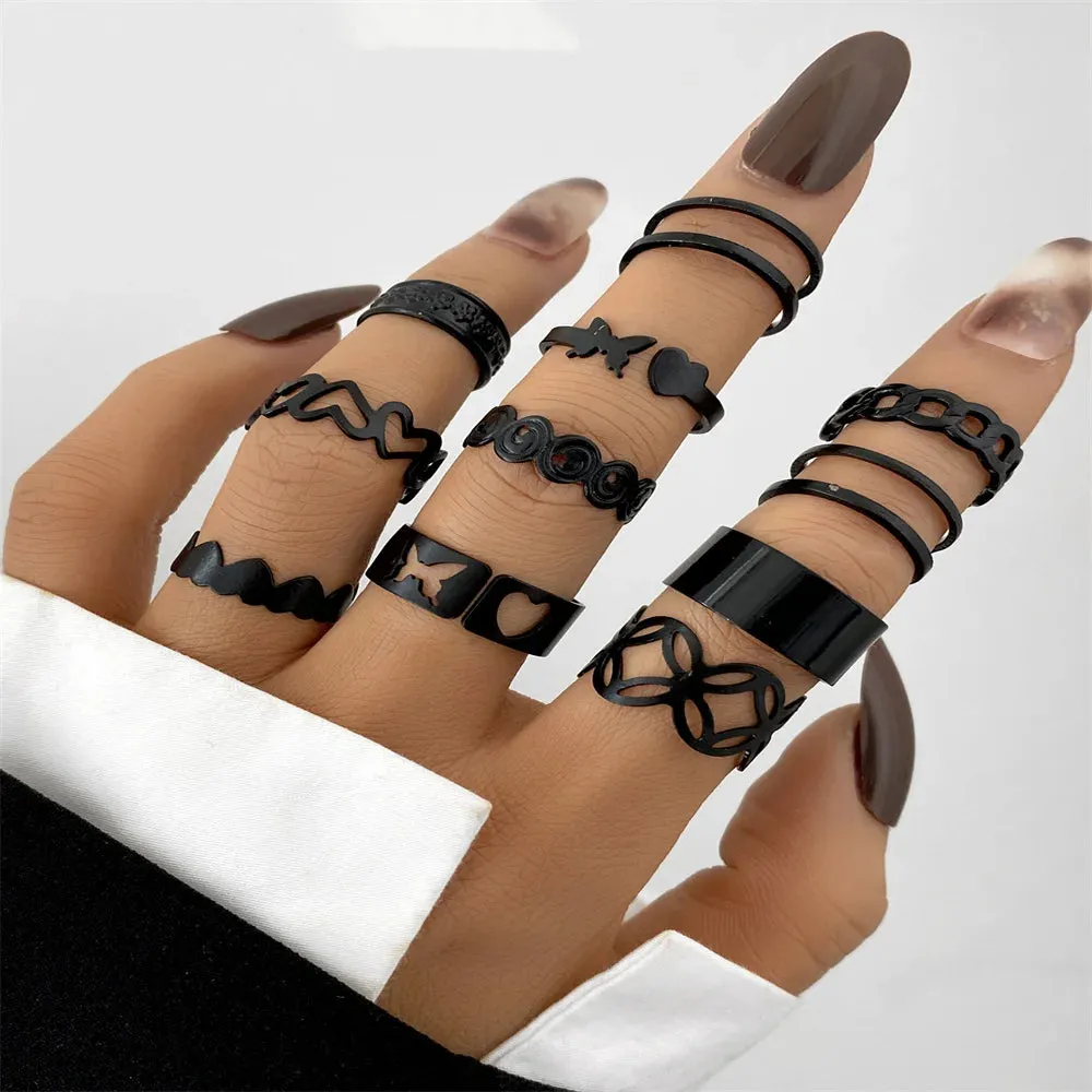 11pcs/ Black Goth Ring Set