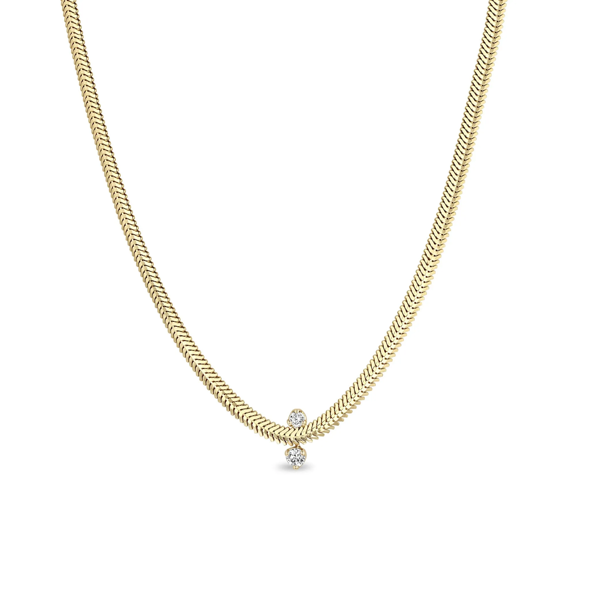 14k 2 Mixed Prong Diamond Snake Chain Necklace