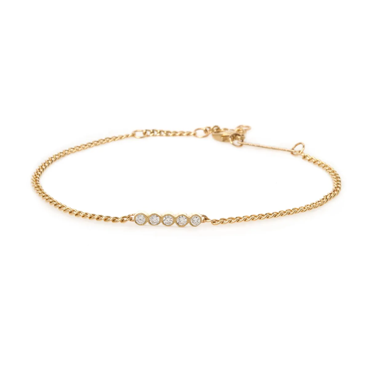 14k 5 Diamond Bezel Bar XS Curb Chain Bracelet