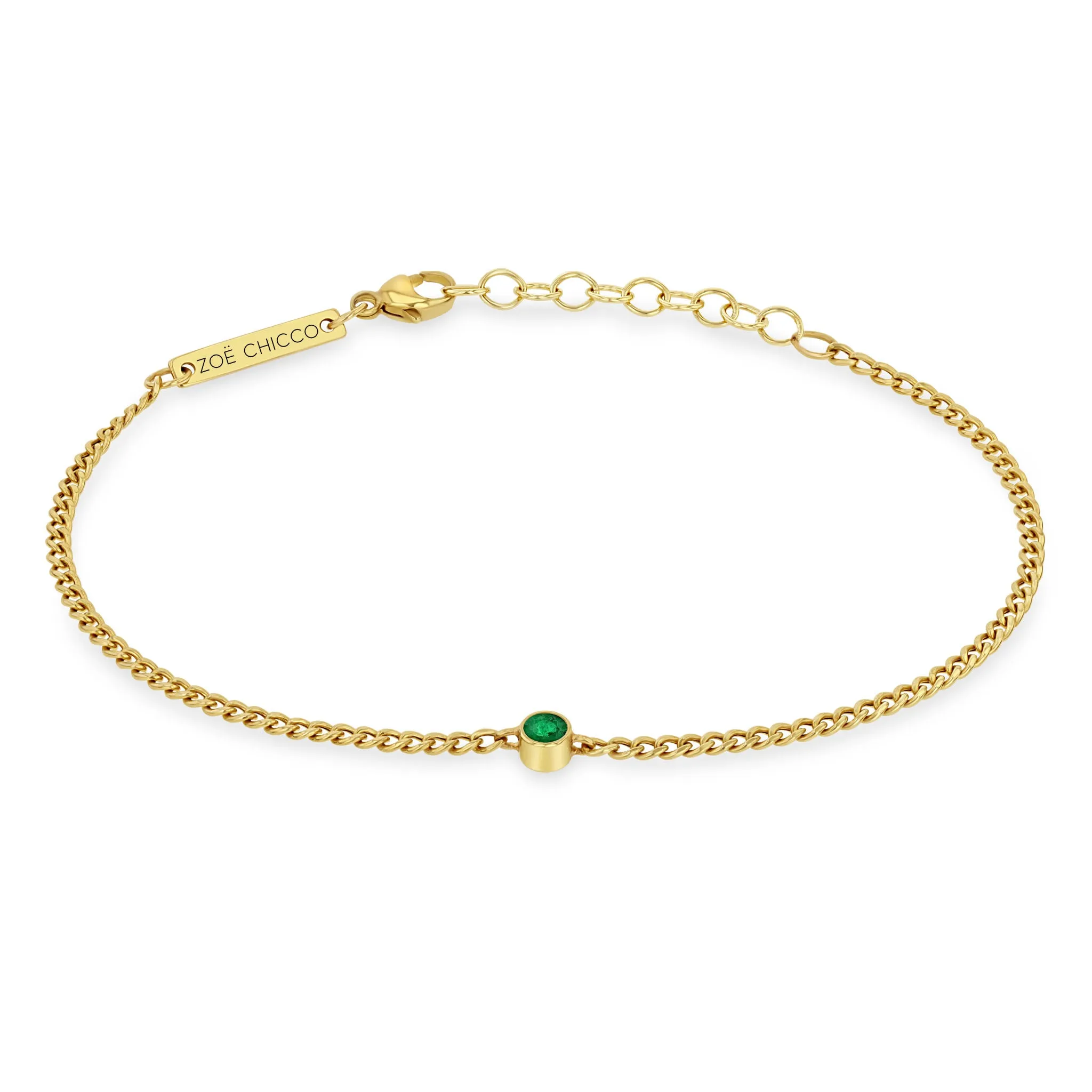 14k Emerald Bezel Extra Small Curb Chain Bracelet