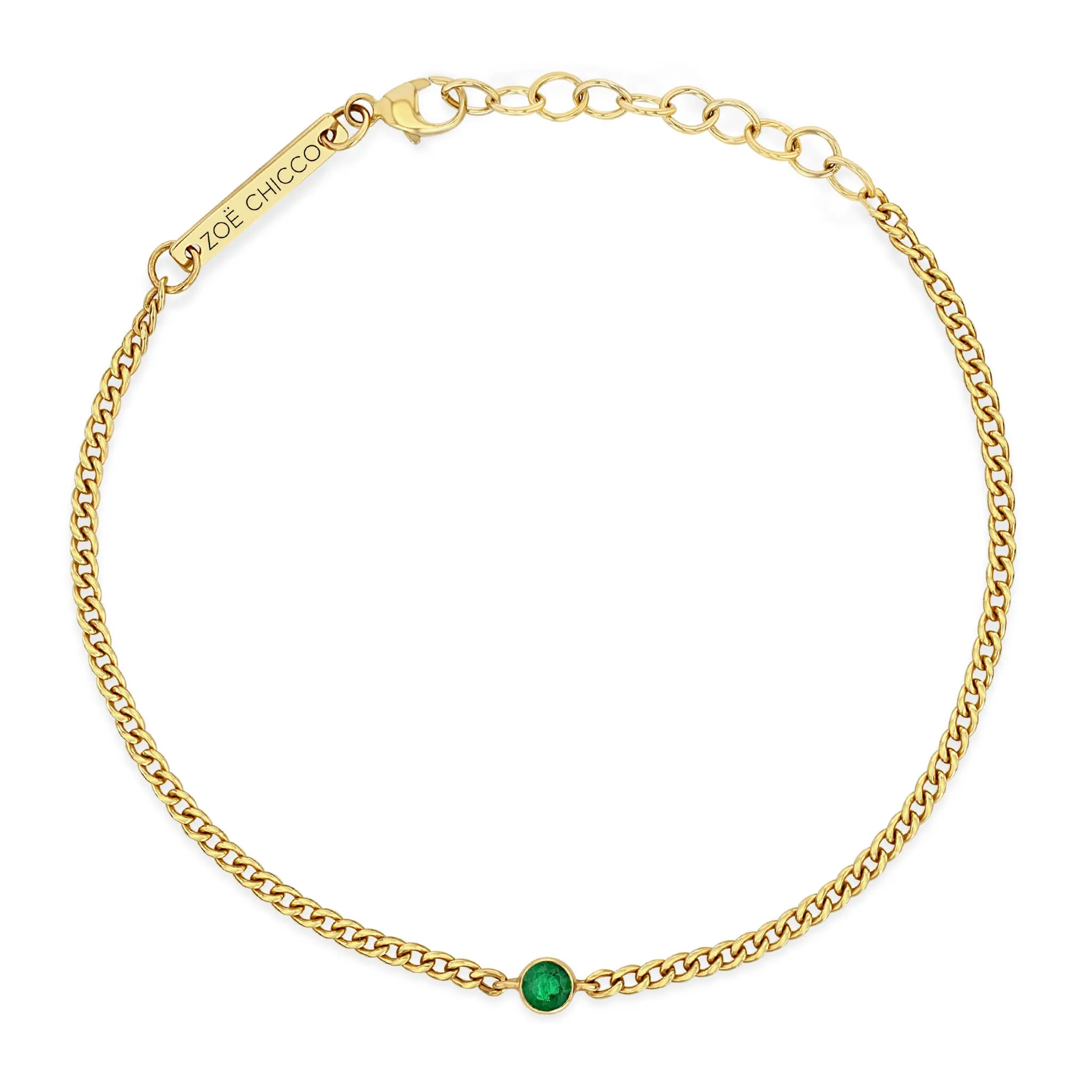 14k Emerald Bezel Extra Small Curb Chain Bracelet