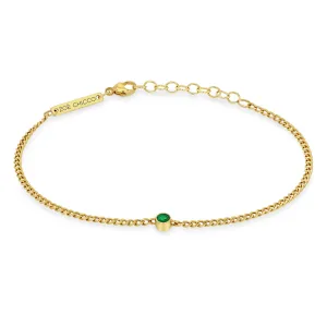 14k Emerald Bezel Extra Small Curb Chain Bracelet