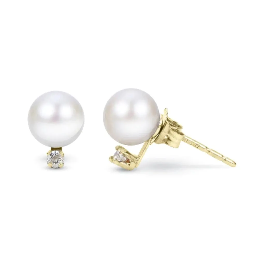 14k Freshwater Pearl Stud & Diamond