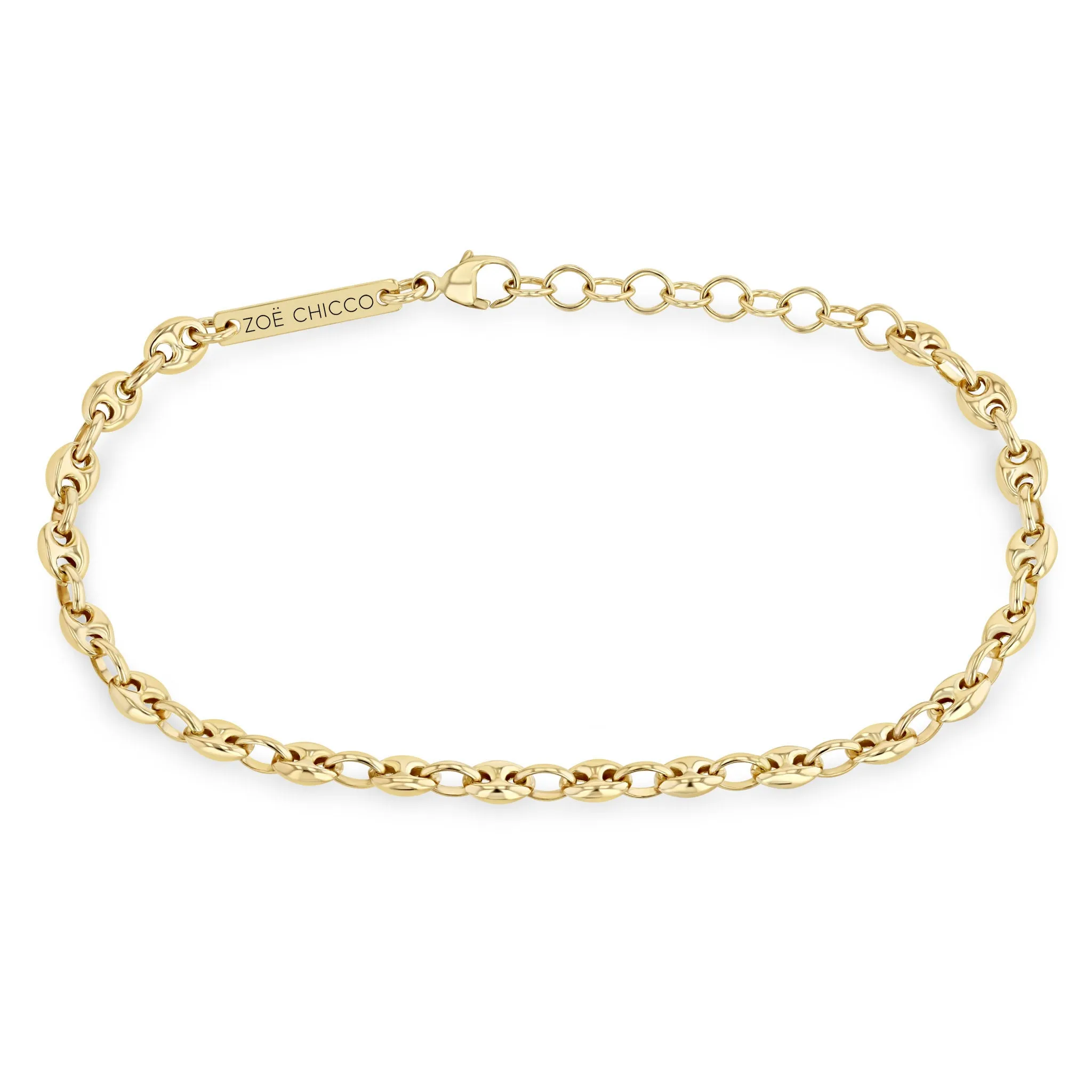 14k Gold Small Puffed Mariner Chain Bracelet