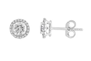 14K White Gold 0.74ctw White Topaz & Diamond Halo Stud Earrings