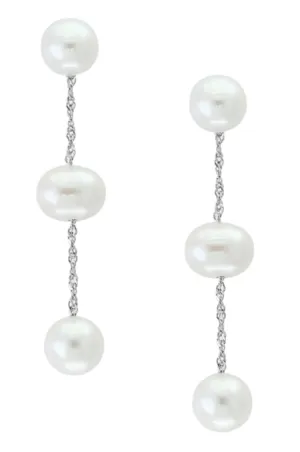 14K White Gold 5.5-6mm Freshwater Pearl Drop Earrings