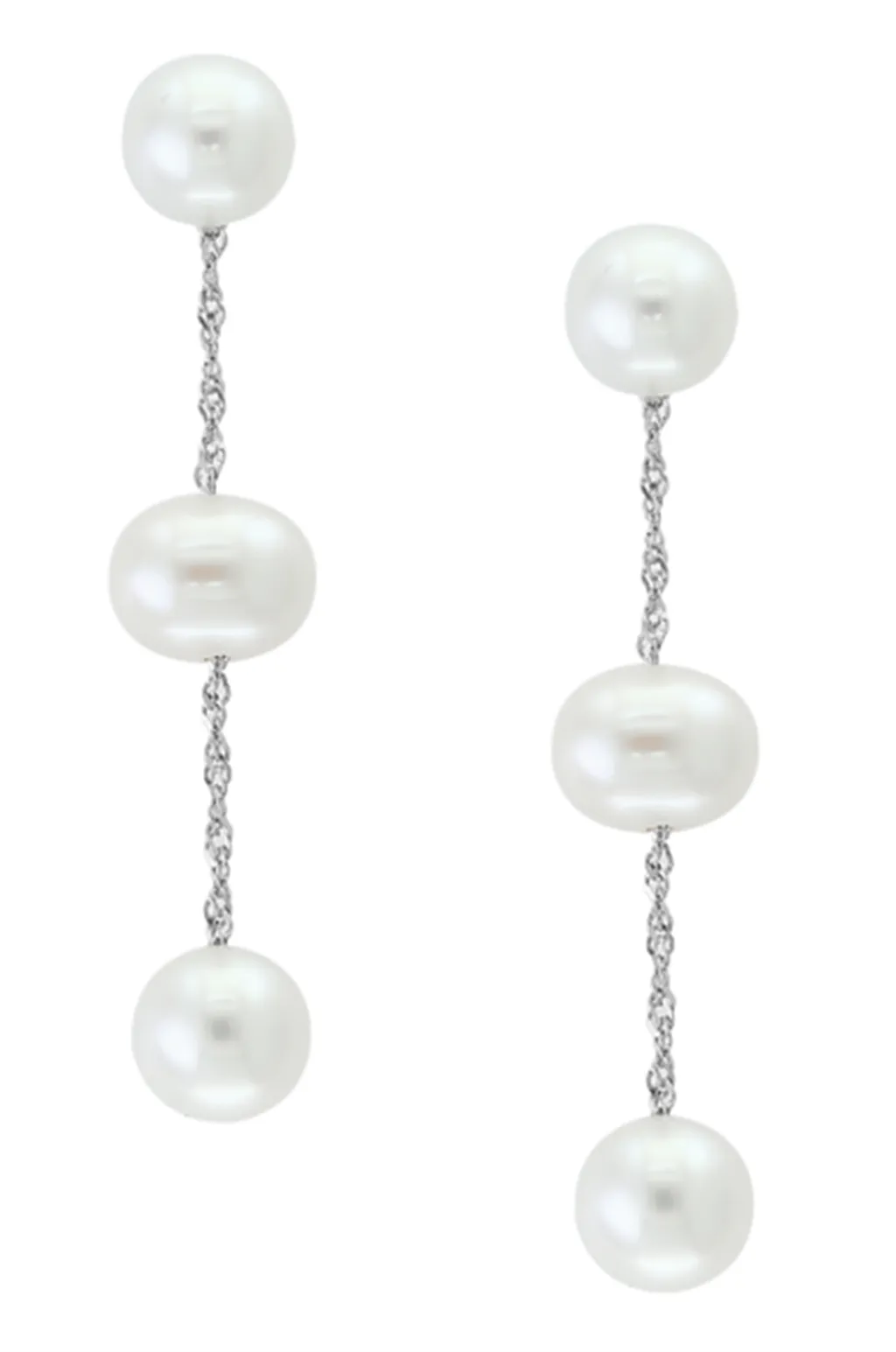 14K White Gold 5.5-6mm Freshwater Pearl Drop Earrings