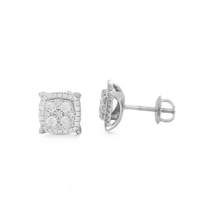 14K White Gold Square Earrings with Round Diamonds