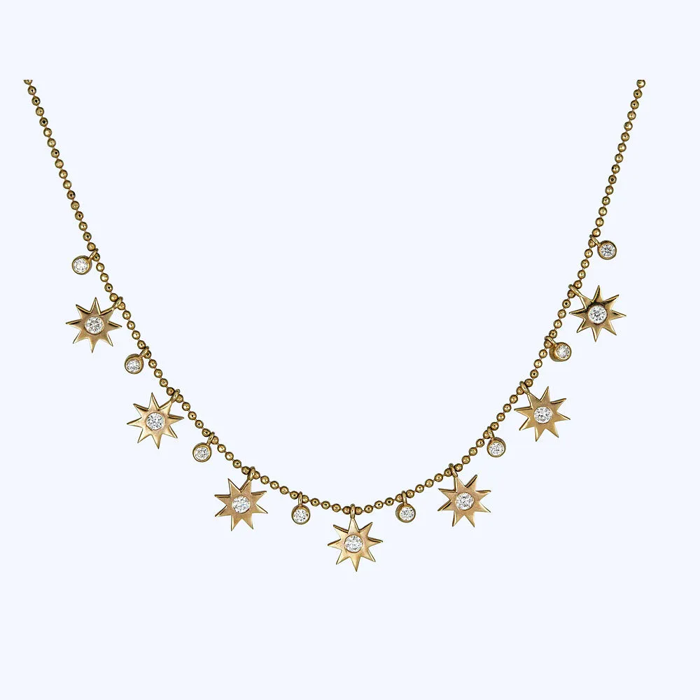 14K Yellow Gold Diamond Starburst Necklace