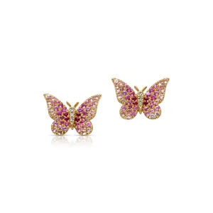 14KY Pink Sapphire and Diamond Butterfly Earrings