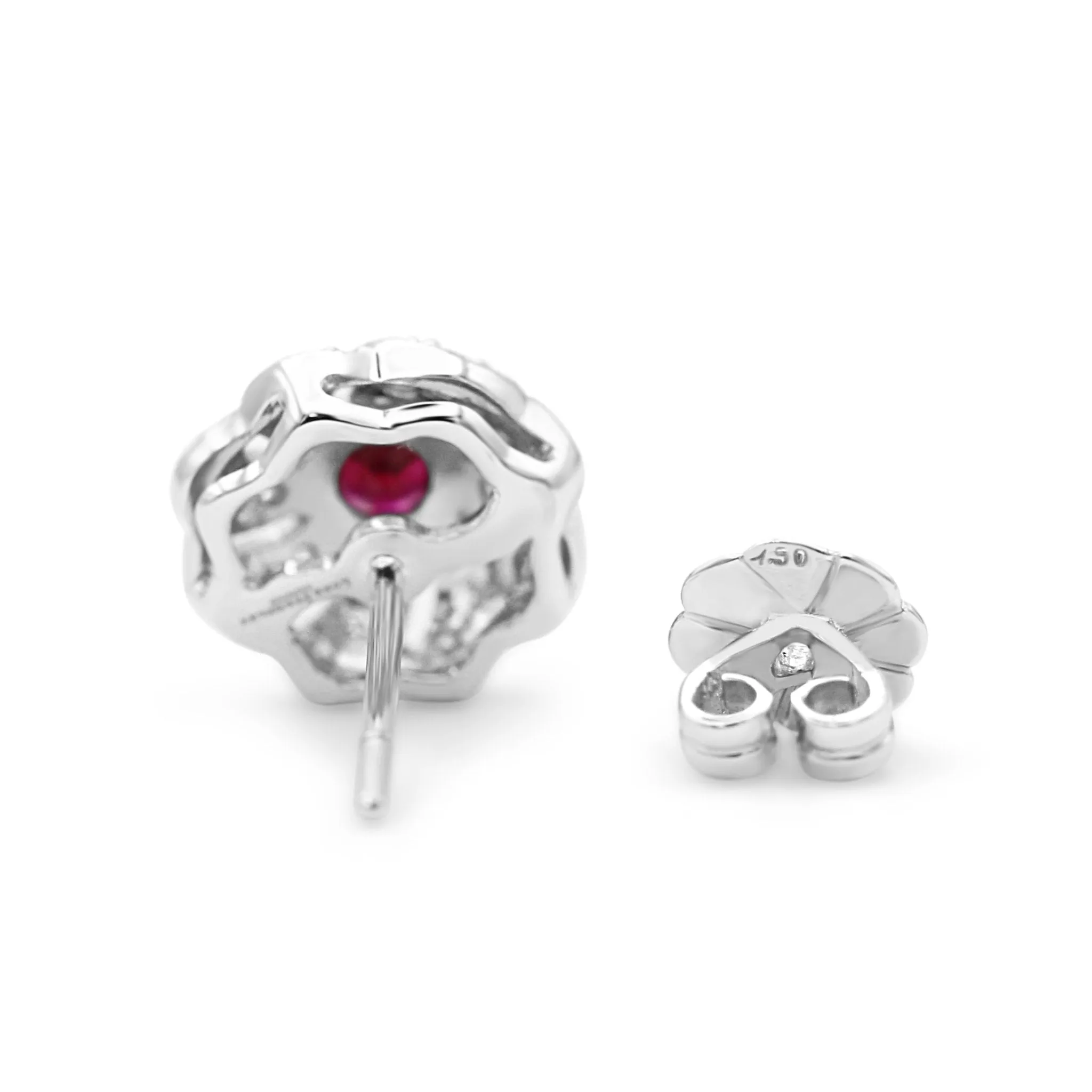 18ct White Gold Diamond & Ruby Swirl Stud Earrings