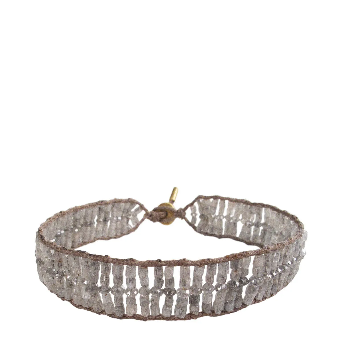 18K Gold Wide Woven Tube and Rondelle Bracelet in Grey Diamonds