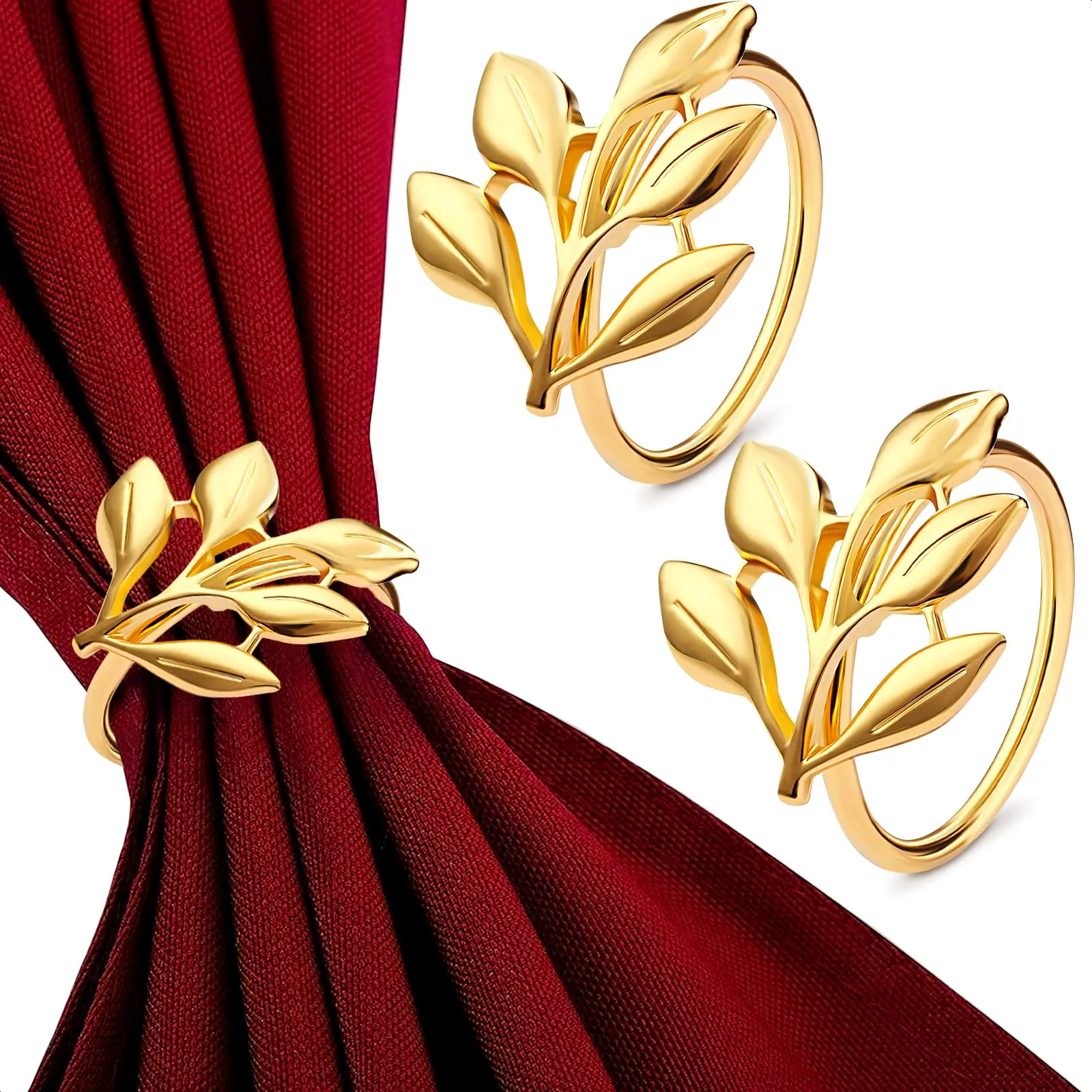 20Pcs Gold Napkin Rings Set - Leaf Napkin Rings for Wedding Decorations Napkins Rings Dinner Napkins Gold Fall Napkin Rings - Metal Napkin Holders for Cloth Napkins Autumn Christmas Napkin Rings