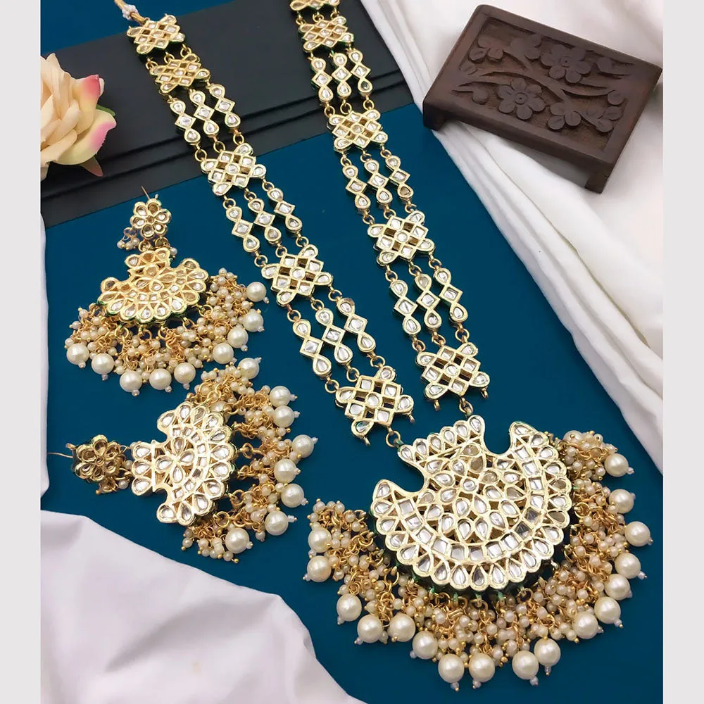 5G Jewellery Gold Plated Kundan Stone And Beads Long Necklace Set