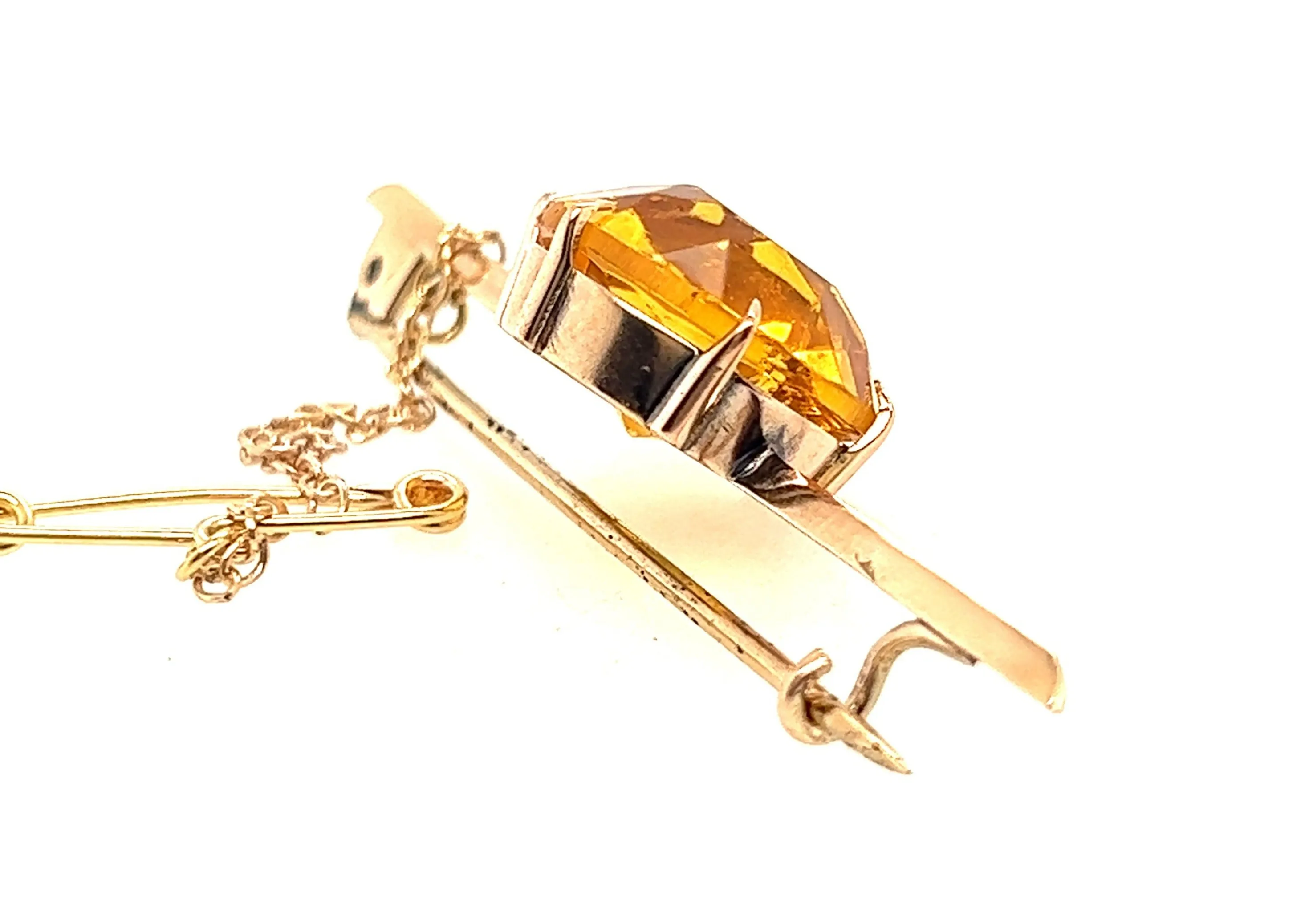 9ct Yellow Gold & Yellow Paste Gemstone Bar Brooch