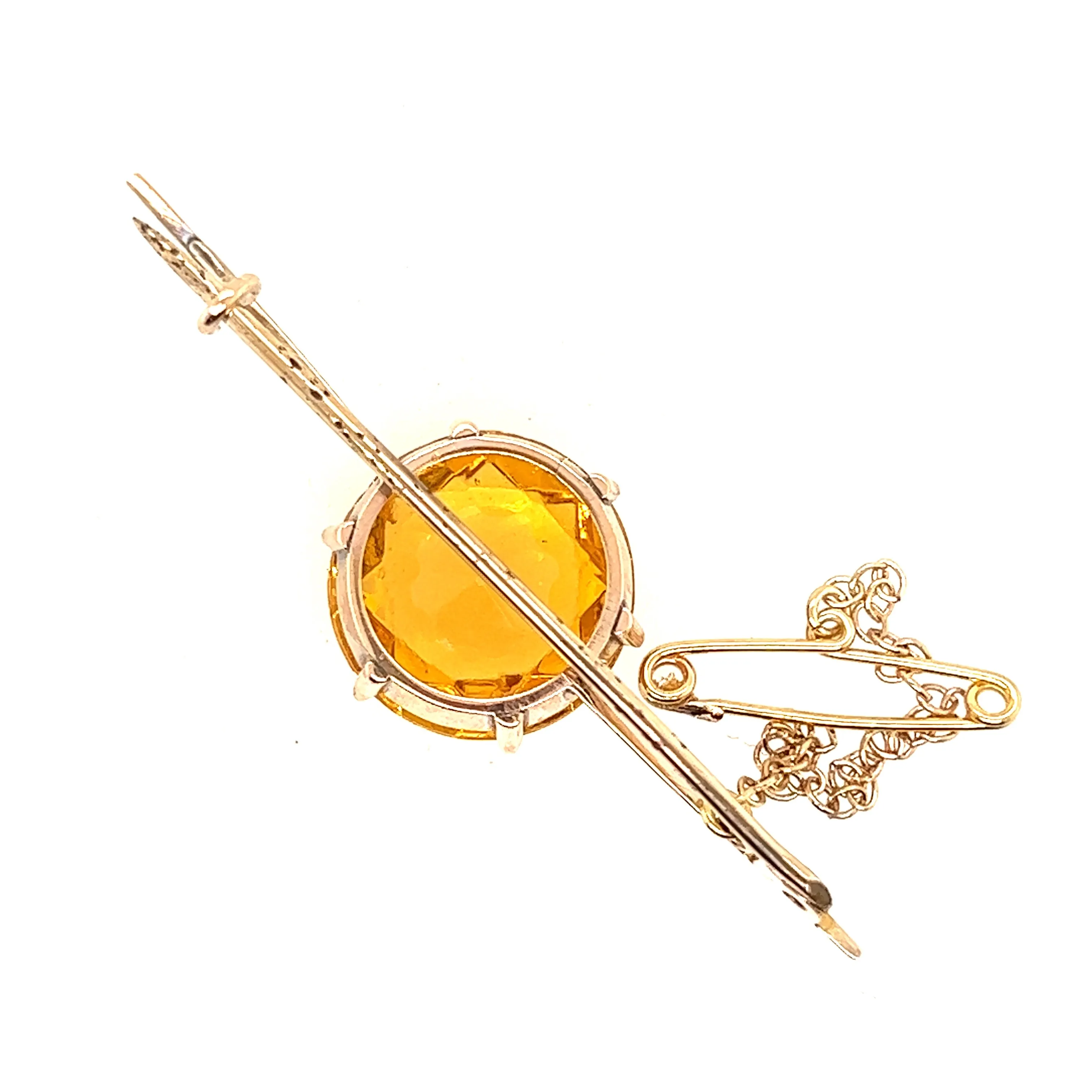 9ct Yellow Gold & Yellow Paste Gemstone Bar Brooch