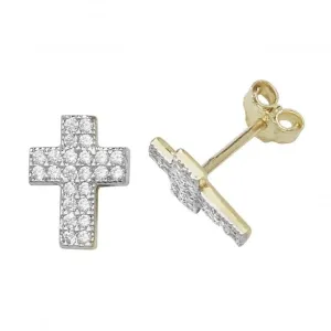 9ct Yellow Gold Cross Zirconia Stud Earrings ES479