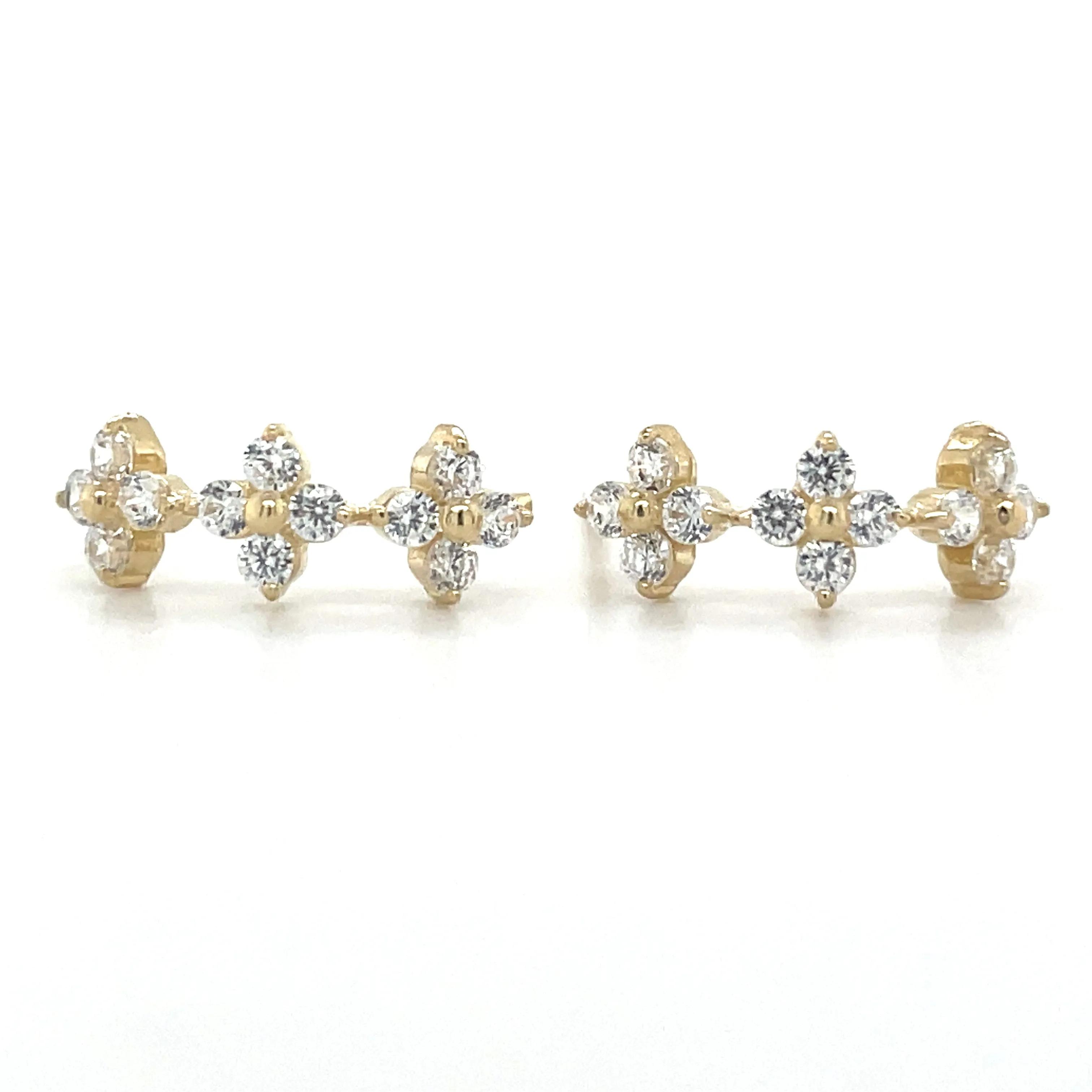 9ct Yellow Gold Floral Cz Half Hoop Earrings