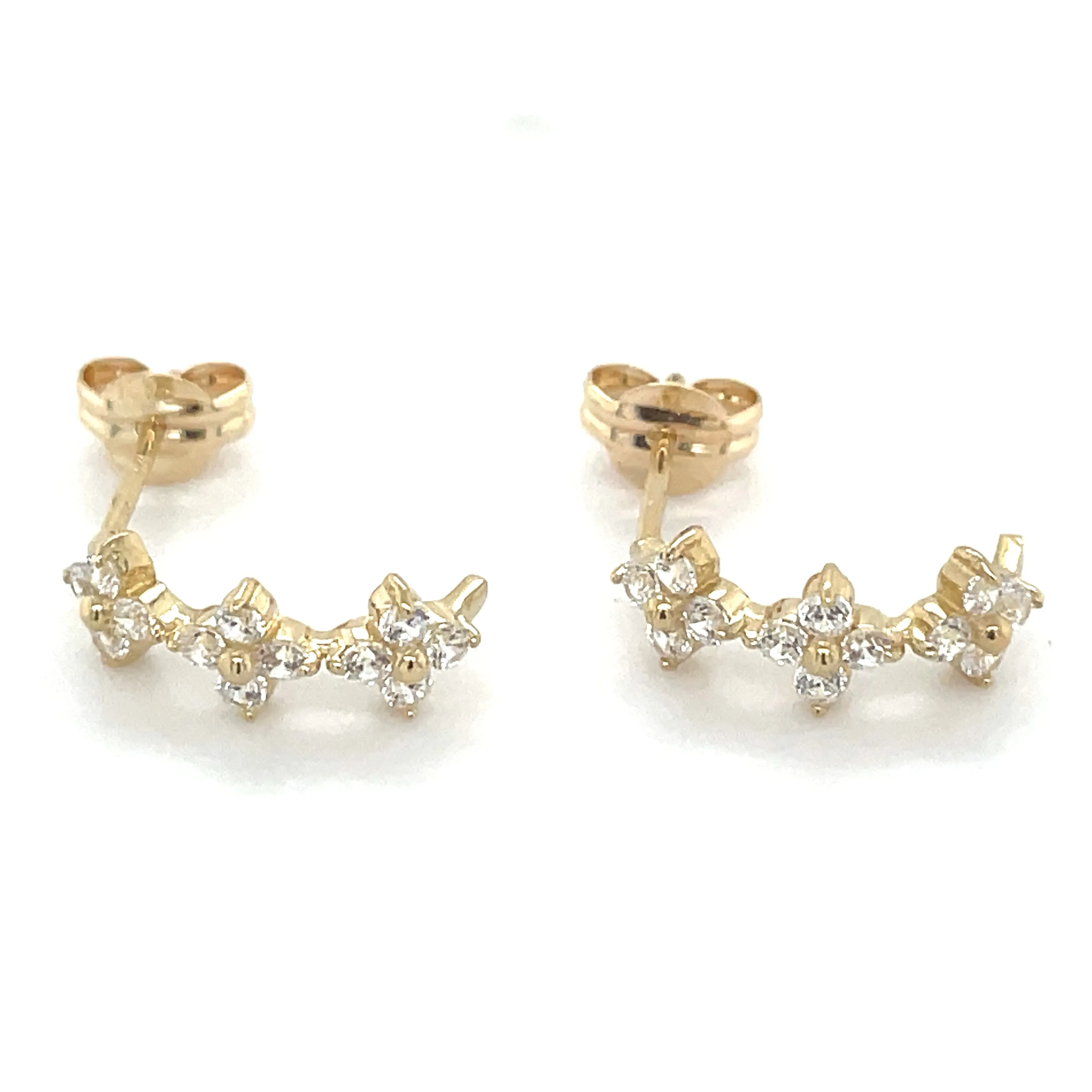 9ct Yellow Gold Floral Cz Half Hoop Earrings