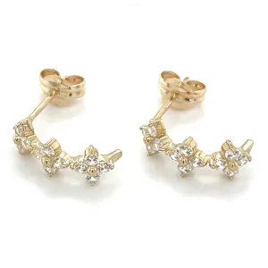 9ct Yellow Gold Floral Cz Half Hoop Earrings