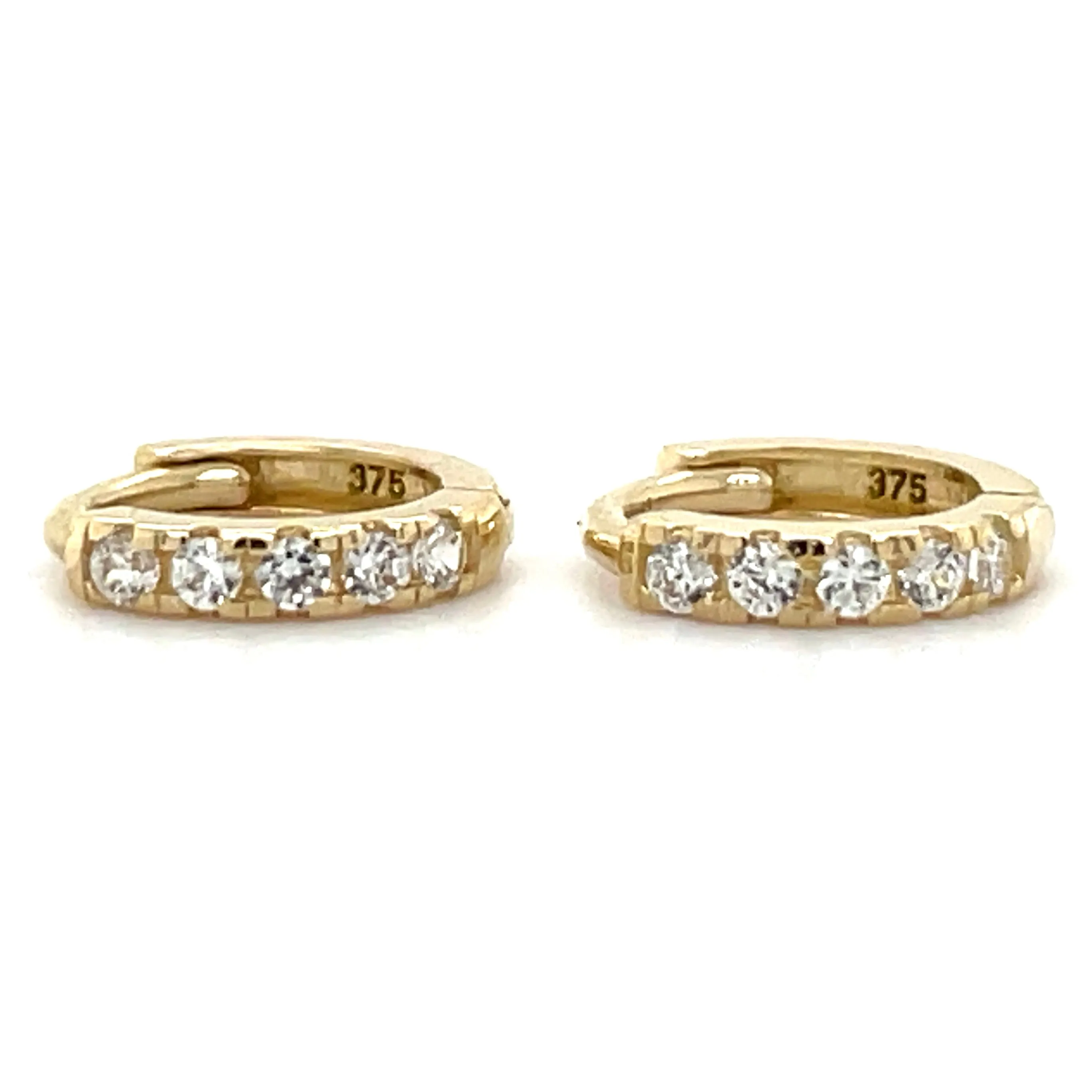 9ct Yellow Gold Stone Set Huggie Hoop Earrings