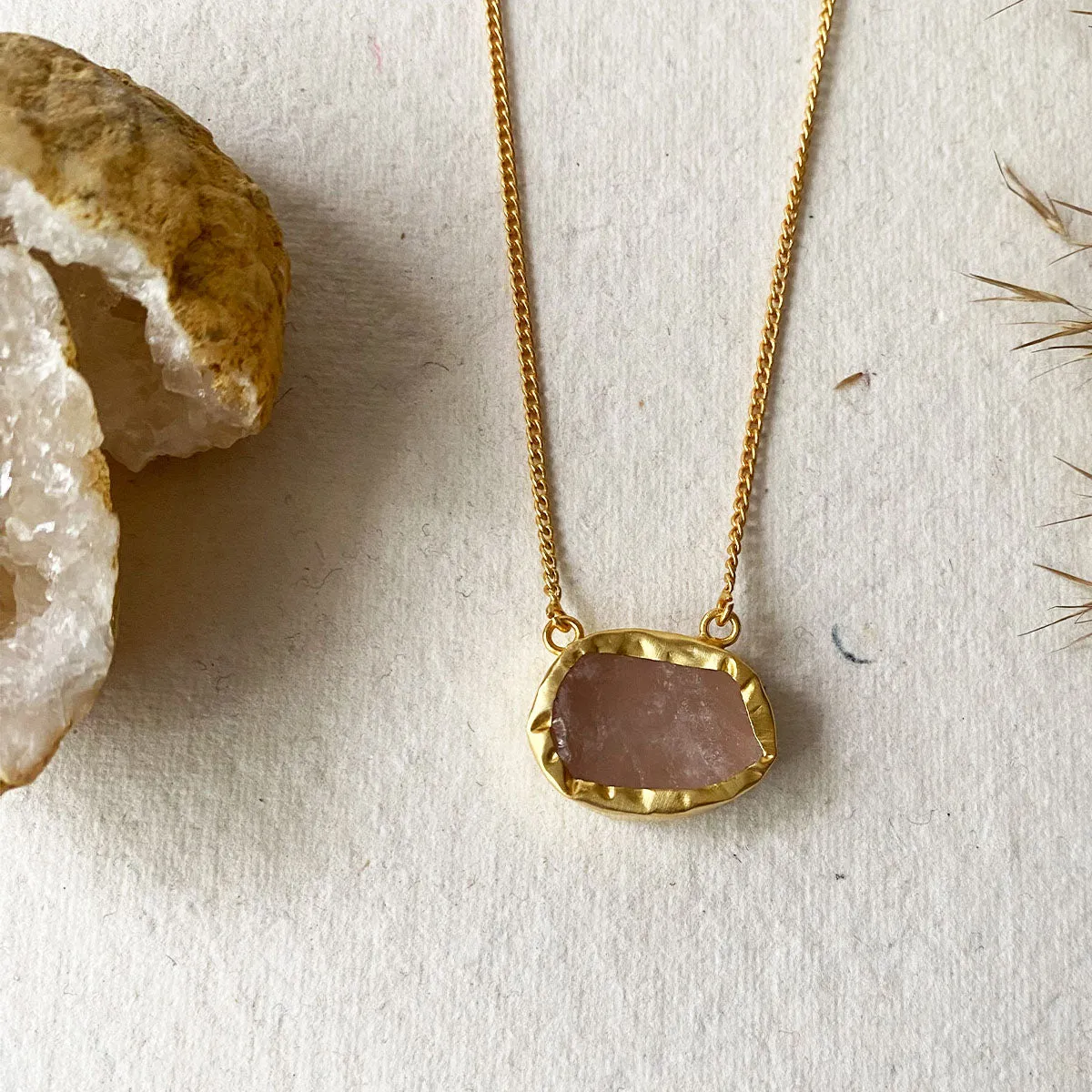 A Touch of Rose Quartz Stone Gold Necklace