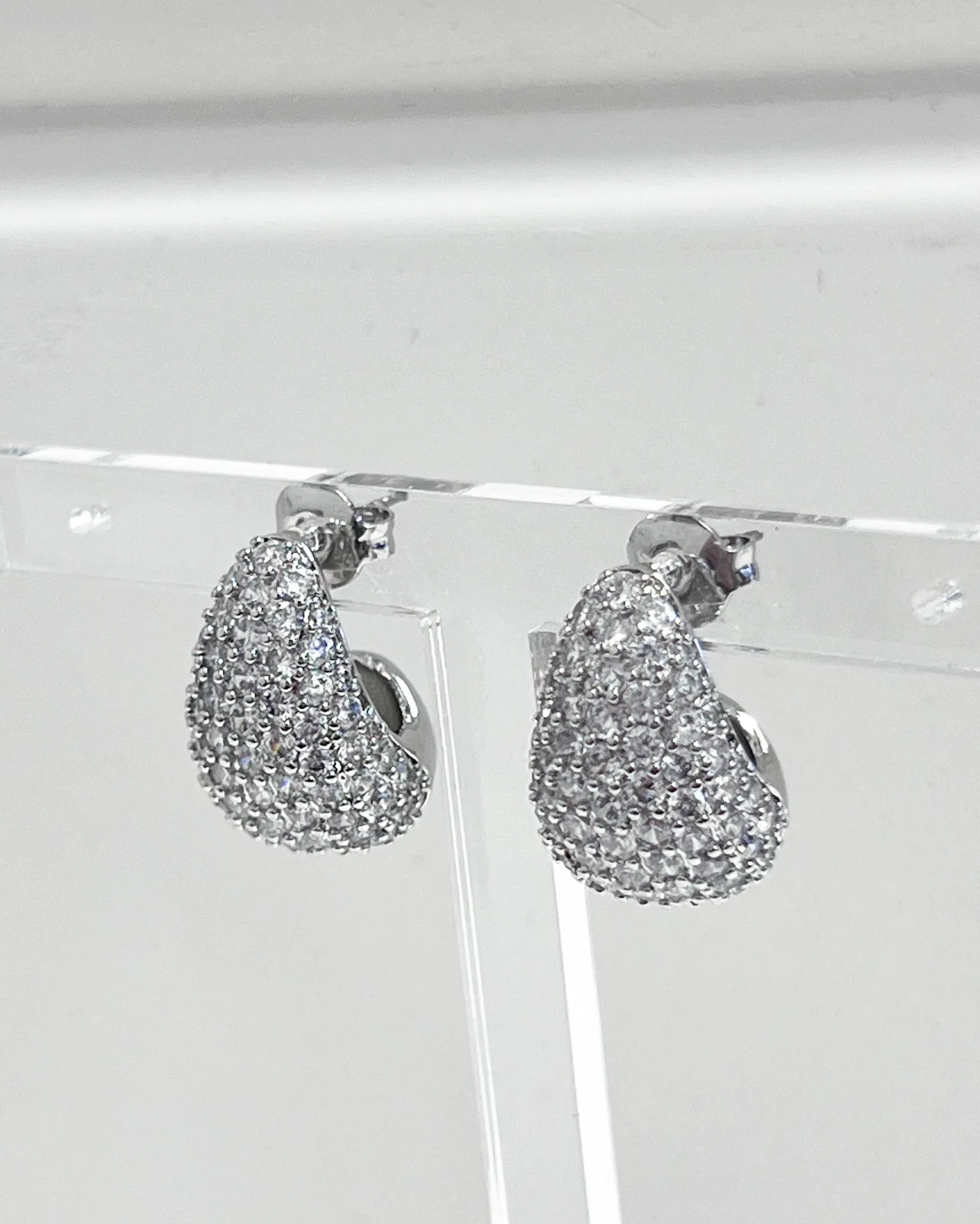 Ainsley- Silver Pavé Teardrop Stud Earrings