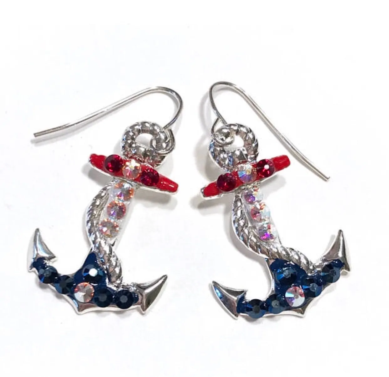 Anchor Earrings - Nautical Jewelry - Red White and Blue