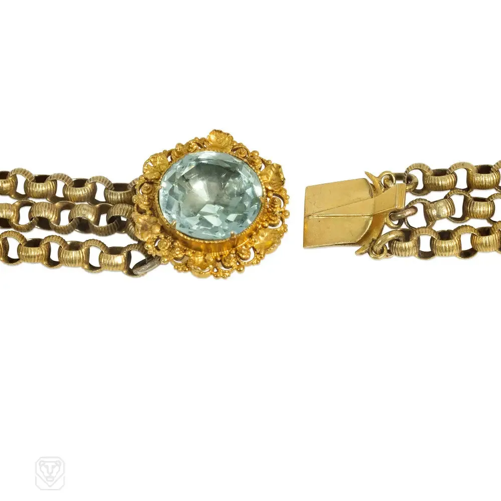 Antique cannetille and aquamarine demi-parure set