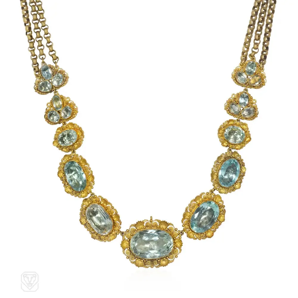 Antique cannetille and aquamarine demi-parure set