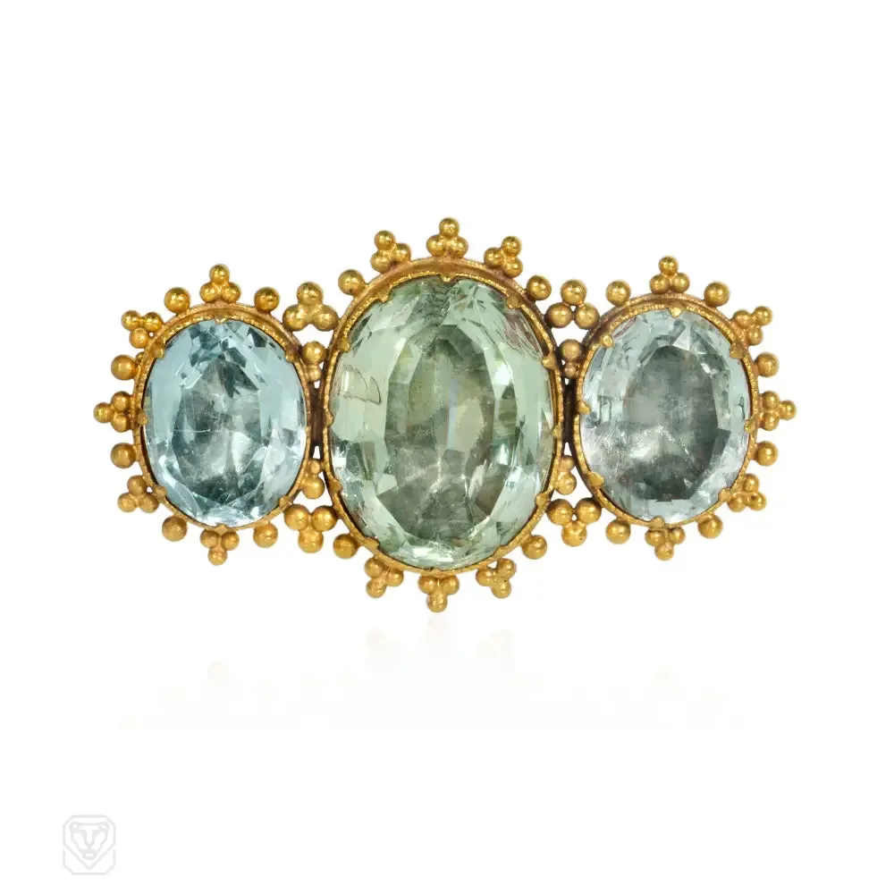 Antique cannetille and aquamarine demi-parure set