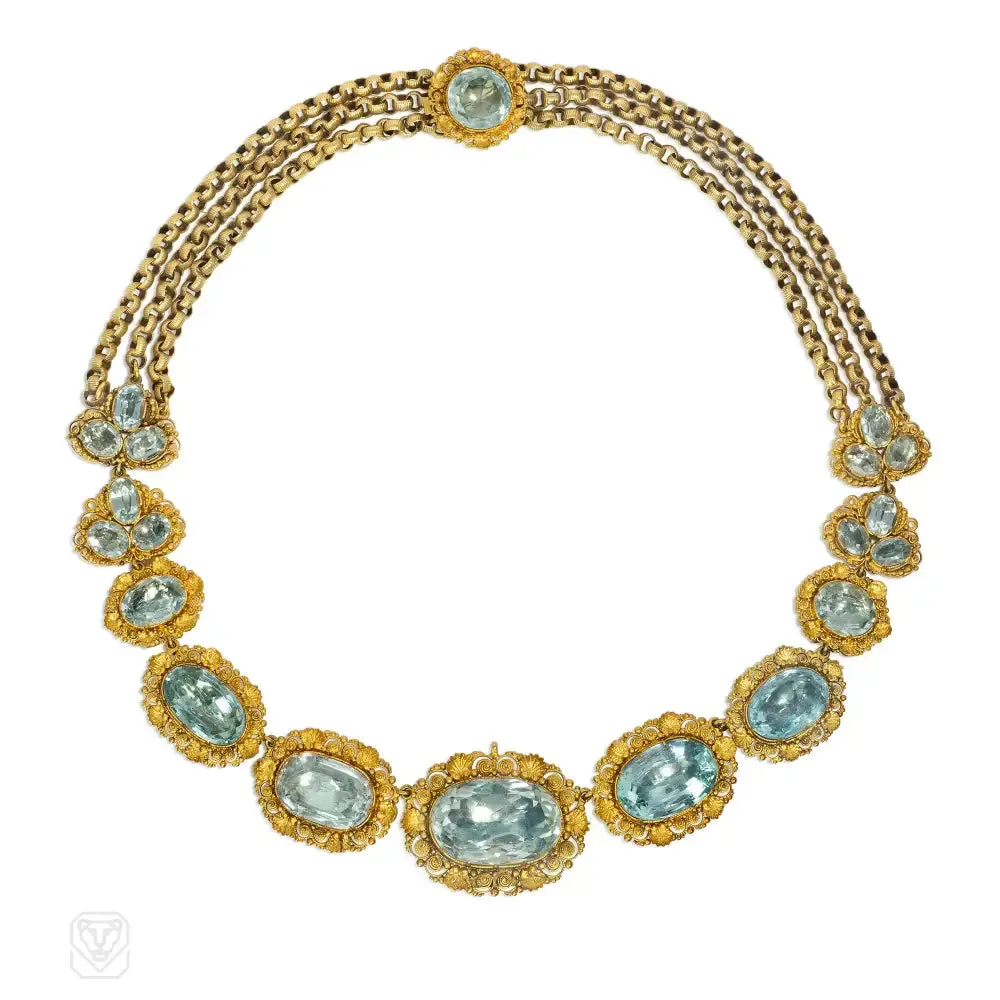 Antique cannetille and aquamarine demi-parure set