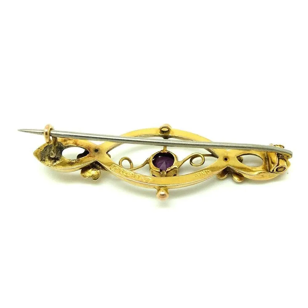 Antique Edwardian Seed Pearl & Amethyst 9ct Gold Brooch