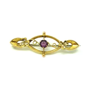 Antique Edwardian Seed Pearl & Amethyst 9ct Gold Brooch