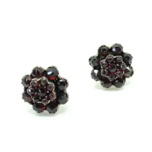 Antique Victorian Silver Garnet Stud Earrings