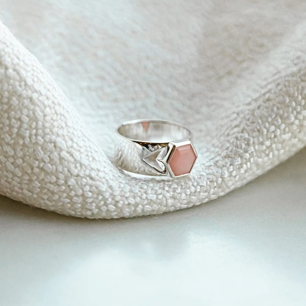 Beloved Bold Pink Opal Band Ring Sterling Silver