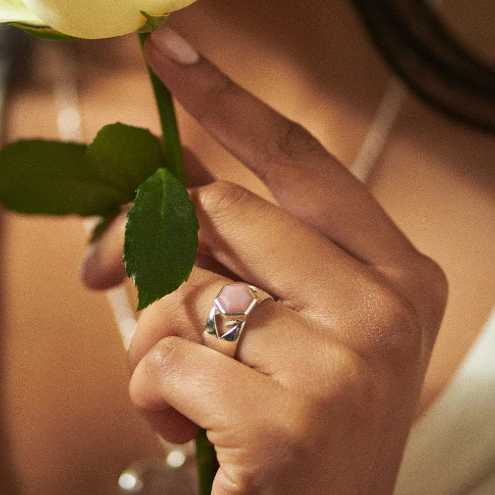 Beloved Bold Pink Opal Band Ring Sterling Silver