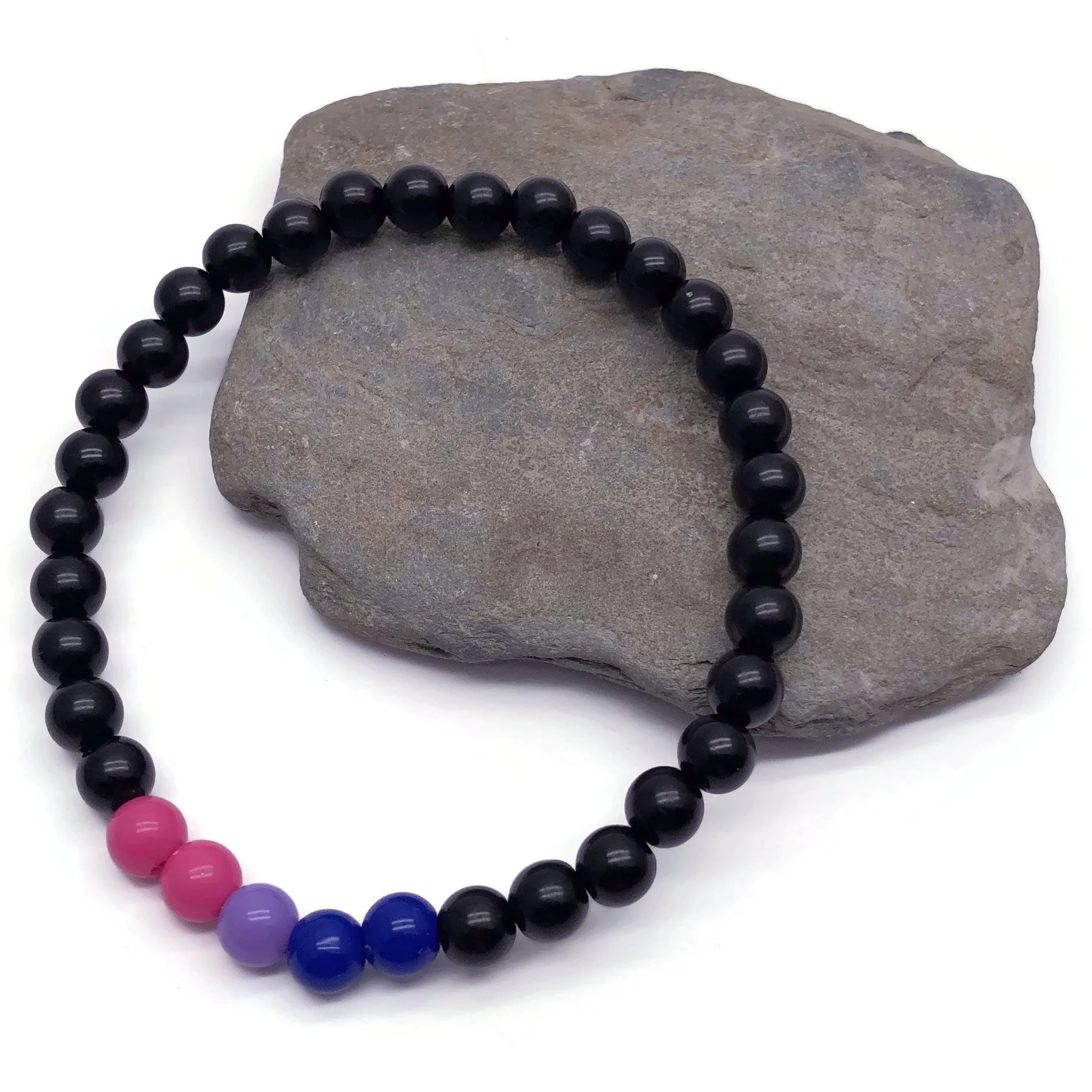 Bisexual Flag Colours and Black Acrylic Bead Bracelet