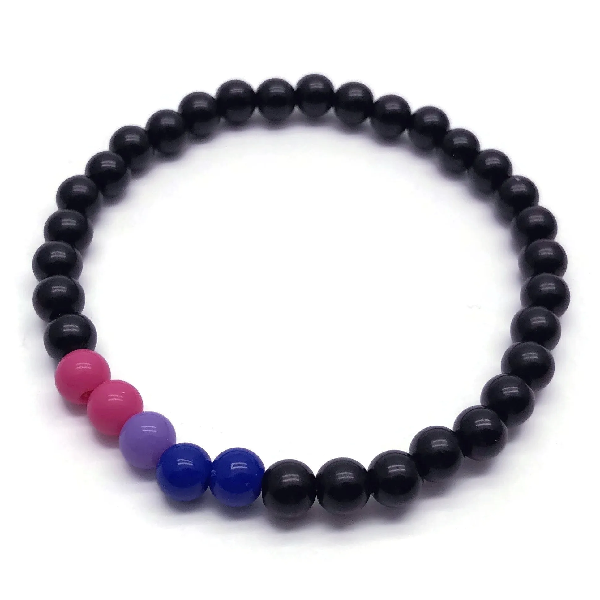 Bisexual Flag Colours and Black Acrylic Bead Bracelet