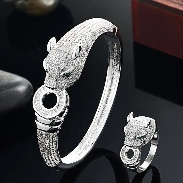 Blucome Luxury Brand leopard Animal Bangle for Men Accessories Perfect Cubic Zirconia Wedding Jewelry Women Bracelet&bangles