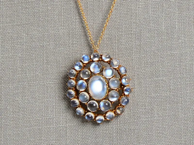 Blue Aura Antique Moonstone Pendant Brooch