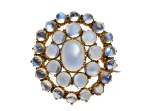 Blue Aura Antique Moonstone Pendant Brooch