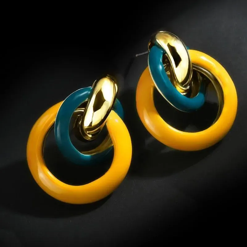 Bold Colorful Double Ring Hoop Earrings-jlt11844