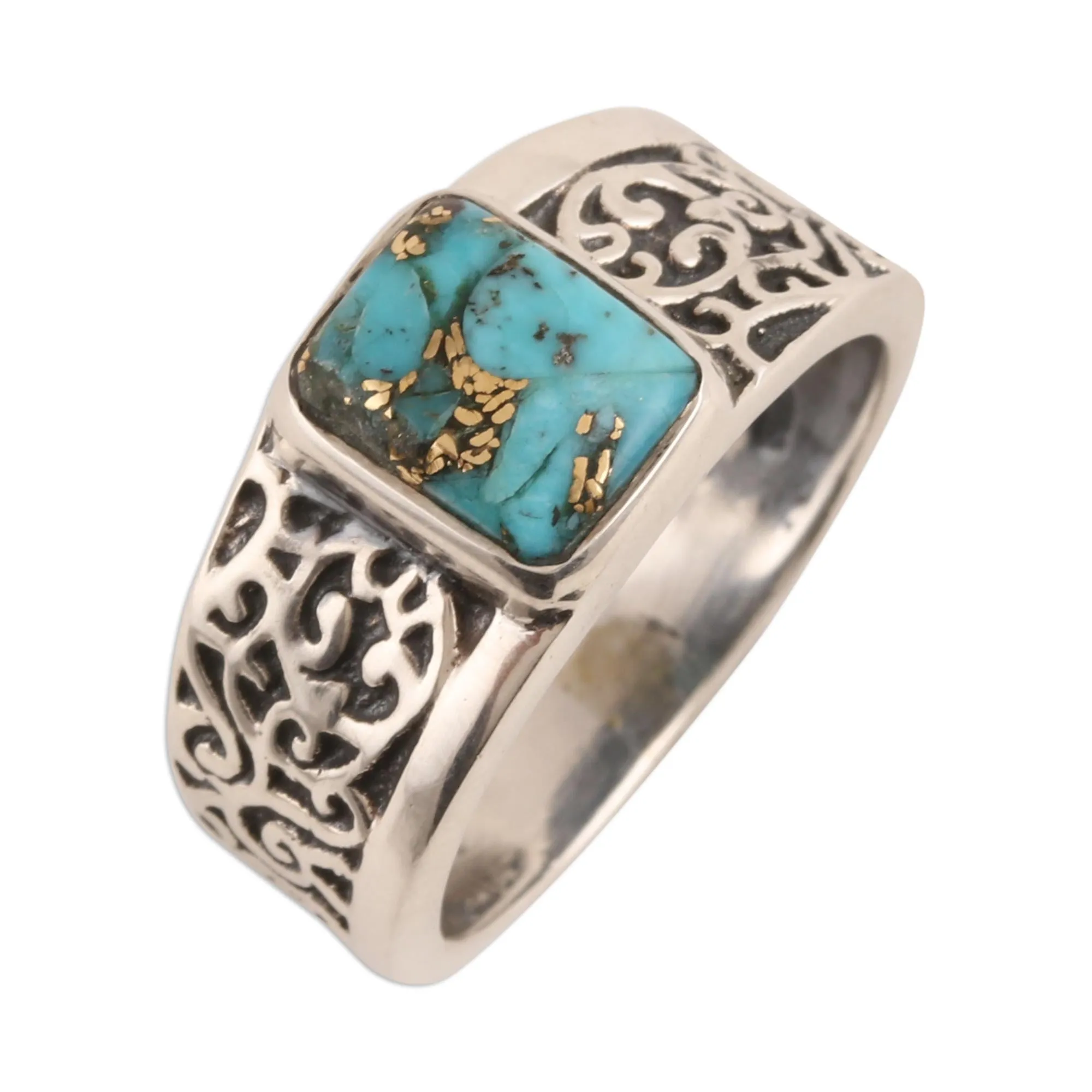 Bold Vine Men's Composite Turquoise Sterling Silver Band Ring